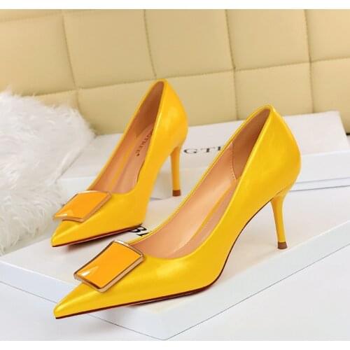 Brand Designer Stiletto Shoes Women High Heels Pumps Sexy Shallow Pointed Toe Thin Heels Patent Leather Shoe Zapatos Mujer