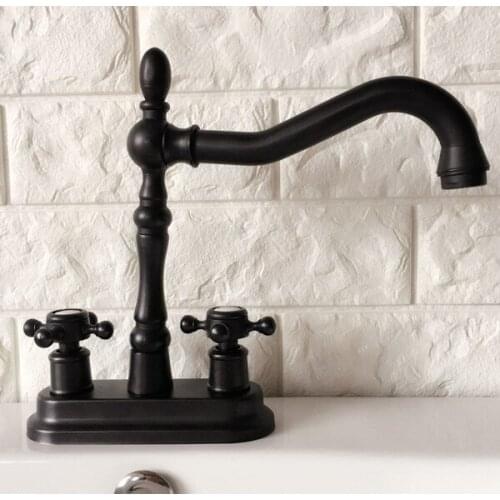 Black Oil Rubbed Brass Basin Vanity Sink Faucet Double Handle Bathroom Mixer Deck Mounted 2 Holes zhg079