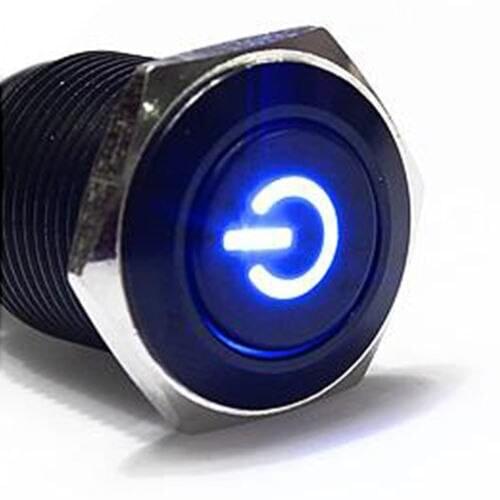 16mm 12V 3A Black Metal Push Button Switch Blue Led Latching ON-OFF Switch Sales