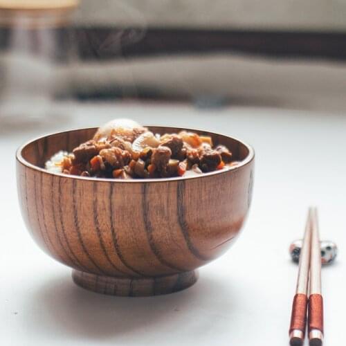 1Pc Japanese Style Wood Bowl Wooden Rice Soup Bowl Salad Noodle Bowl Kids Tableware Baby Feeding Bowl Kitchen Wooden Utensils