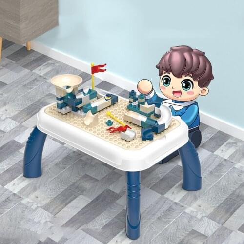 Children Table for Build Blocks and Painting Baby Study Desk Have Fun Desk for Kids with Blocks and Drawing Board Children Table