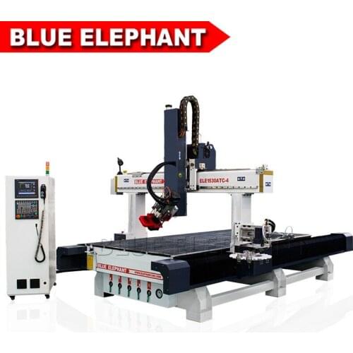 Blue Elephant 1530 4 Axis ATC CNC machine High efficient automatic wood cutting router with Spindle Swing 180 Degree