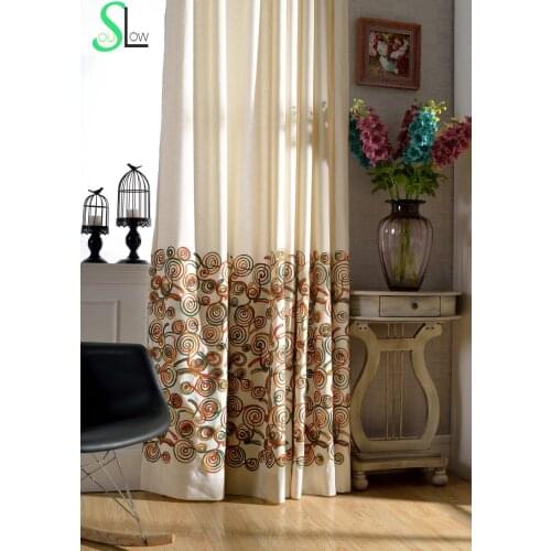 Cotton Cloth Memory Ring Line Dribbling Embroidery Curtain Embroidered French Window Curtains Living Room Cortinas Bedroom For