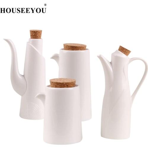 White Porcelain Olive Oil Pot Sauce Vinegar Salt Spices Seasoning Can Bottle Gravy Boats Kitchen Cooking Tools Storage Organizer