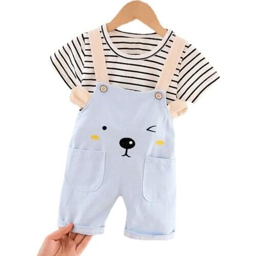 New Summer Baby Girl Clothes Cute Children Boys Fashion T-Shirt Overalls 2Pcs/Sets Toddler Sports Casual Costume Kids Tracksuits