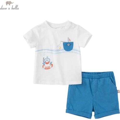 DBH17978 dave bella baby boys summer casual cartoon print clothing sets kids boy fashion short sleeve sets children 2 pcs suit