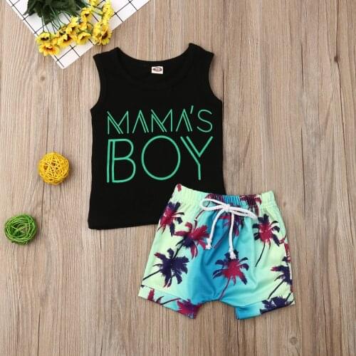 Summer Toddler Kid Baby Boy Clothes T-shirt Top Print Shorts Pants 2PCS Sleeveless Casual Boys Clothing Outfit Set