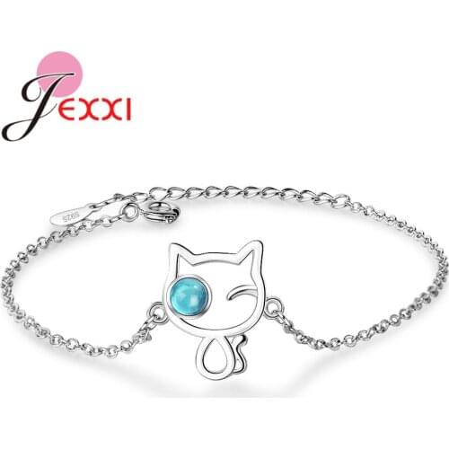 Hot Trendy 925 Sterling Silver Jewelry Cute Zircon Cat Bracelets Charms Bracelets Bangle for Women Lady Girl DIY Jewelry Gifts