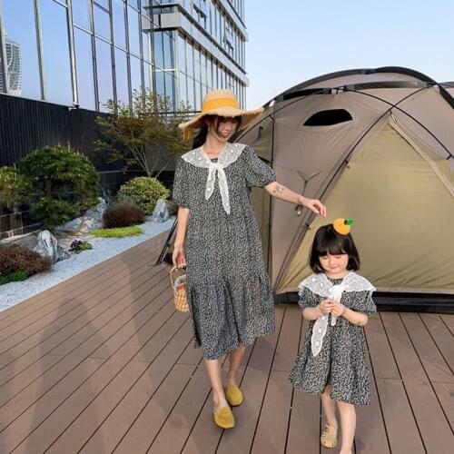 Menoea Mother Daughter Dresses Fashion Summer Family Matching Outfits Korean Style Kids Clothes Floral Cotton Princess Vestidos