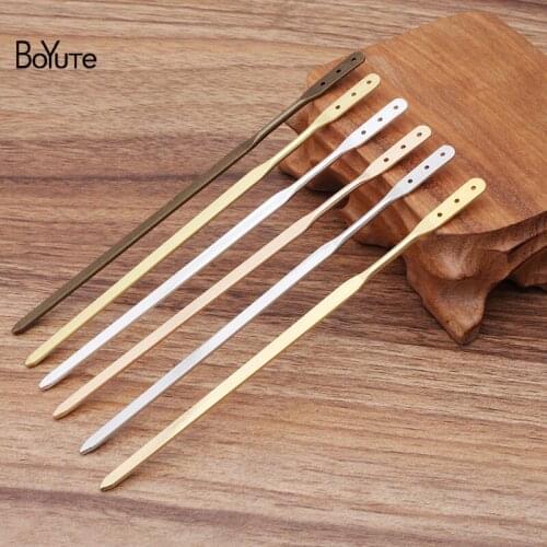 BoYuTe (10 Pieces/Lot) 150*5MM Metal Brass Flat Hair Stick with 3 Holes Handmade Diy Hair Accessories