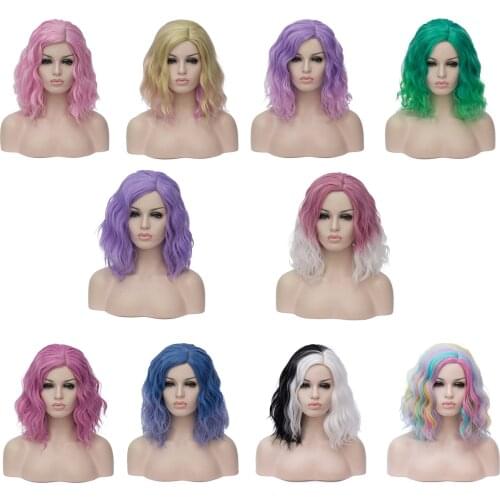 10 Colors Fashion Short Bob Curly Wavy Wigs Shoulder Length Hair Wigs for Girl Ladies Cosplay Party Concert Daily Wavy Wig