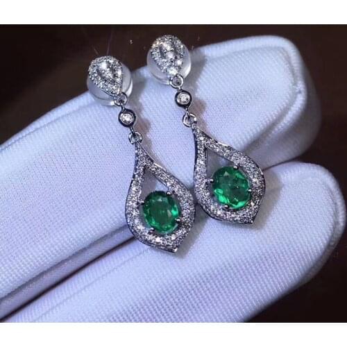 Fashion simple water drop natural green Emerald drop earrings Natural gemstone drop earrings S925 silver woman girl gift jewelry