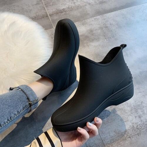 Fashion Woman Ankle Rain Boots Rubber Boot Non-slip Water Shoes Housewives Mark Shopping Platform Shoes Galoshes563