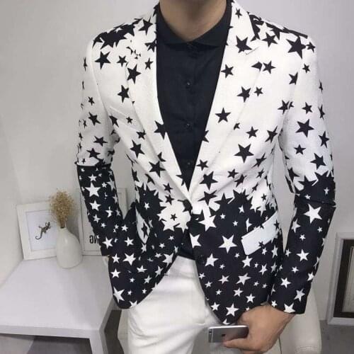 Star Print Slim Fit Jacket 2020 Brand New Male Club Stage Blazer Man Formal Wedding Suit Prom Blazers For Men Costume Homme