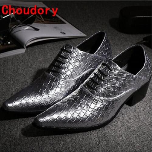 Choudory European Knitted Leather Shoes For Men Height Increasing Men Dress Shoes Men Formal Shoes Lace Up Oxford Shoes For Men