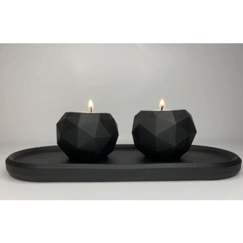 Concrete Black Candle Holder Set special design living room living room kitchen guest candle holder candlestick candle holder 8-6 cm Presentation tray 24-10 cm