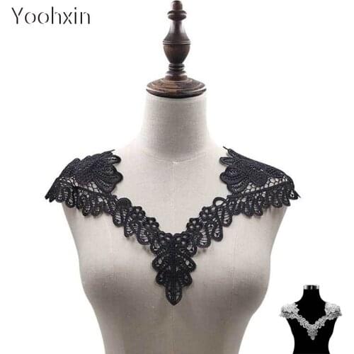 NEW 2colors hollow flower embroidery DIY lace collar Fabric Sewing ribbon trim Applique neckline craft cloth Wedding textile