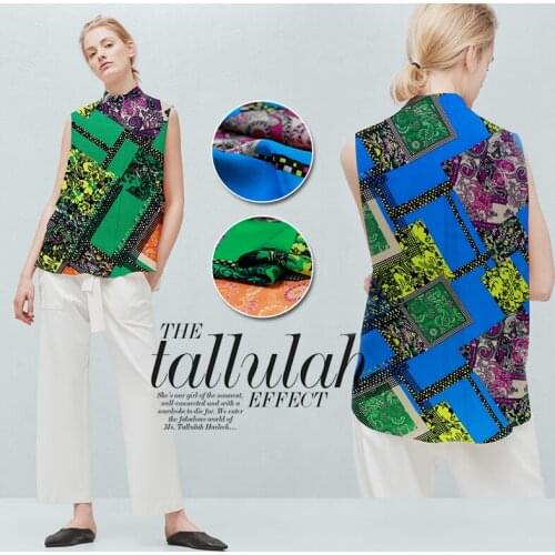 New blue and green checkered silk crepe de chine fabric summer crepe de chine silk fabric top shirt dress crepe silk fabric