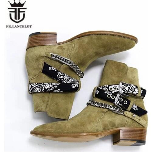 New handmade customized suede leather wedge bandana Boots kaki genuine leather Boutique Boots