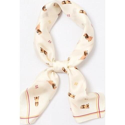 Yishine Lovely Dogs New Silk Scarf Women Scarf Squares Multifunctional Head Scarf Satin Animals Kerchief Neck Shawl Wrap 70*70cm