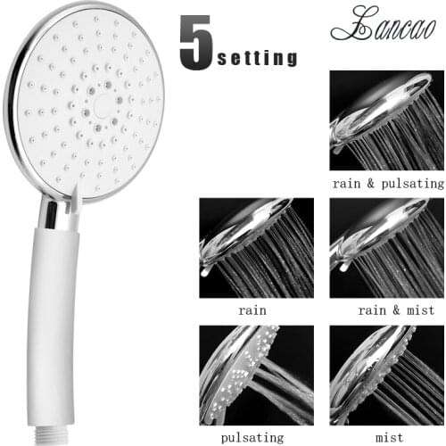 Adjustable 5 modes ABS plastic Bathroom shower head big panel round Chrome rain head Water saver G1/2 rain shower head
