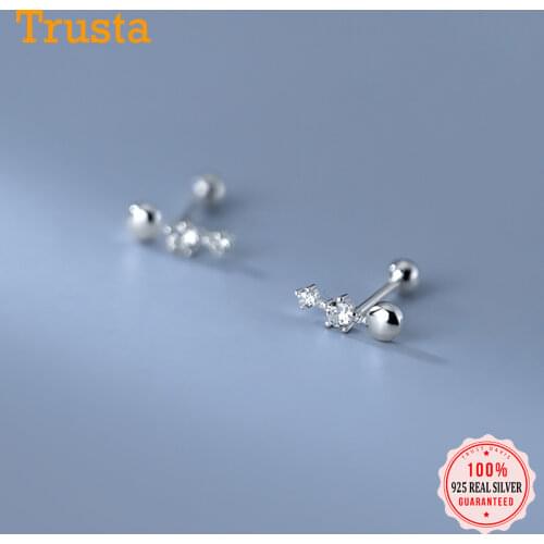 Trustdavis Real 925 Sterling Silver Stick CZ Screw Stud Earrings For Women Children Baby Girls Kids Minimalist Jewelry D2047