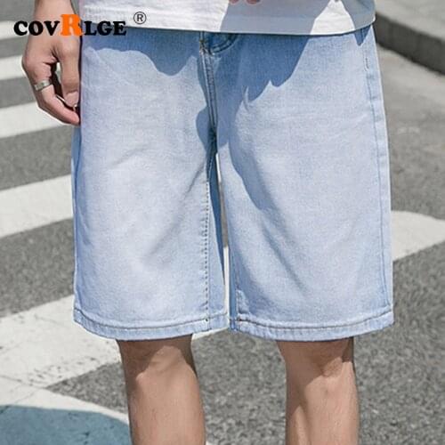Covrlge Korean Men Denim Shorts Slim Fit Cowboy Shorts Male Bottoms Jeans Men Fashion Street Ripped Hole Short Pants MKD054