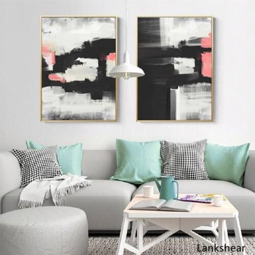Nordic Pink and Black Abstract Watercolor Ink Wall Art Prints Canvas Paintings Posters Wall Art Prints Living Room Home Decor