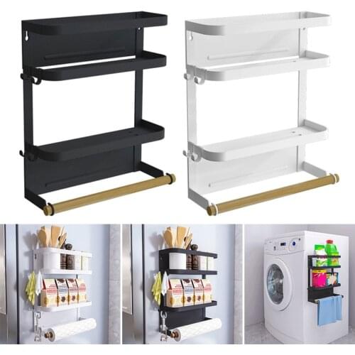 Foldable Refrigerator Organizer Magnetic Fridge Spice Rack Paper Towel Holder Multi-purpose Kitchen Storage Shelf C1