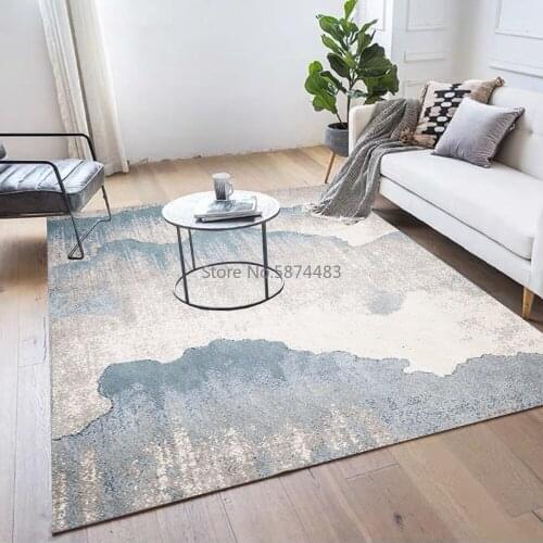 Modern New Chinese Abstract Simple Blue Gray Ink Wash Living Room Bedroom Bedside Carpet Floor Mat Customization