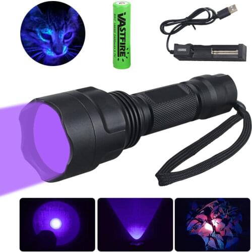 365nm Ultraviolet Flashlight Inspect Hunting Jade Stains Scorpions Torch Waterproof LED Violet Detection Lamp+Battery+Charger