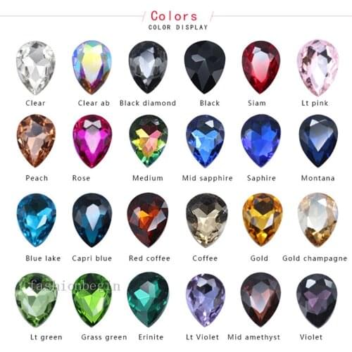 All sizes&Colors droplet pointed back crystal glass Rhinestone fancy Gem Stones Diy jewelry headwear shoes bags cap garment trim