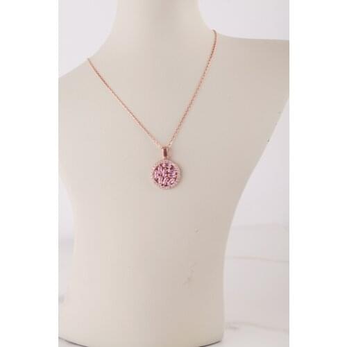 UM US JEWELRY Pink Baget Gemstone Roz Plated 925 Sterling Silver Necklace