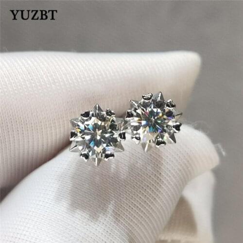 YUZBT Women 925 Silver Excellent Cut Total 2 Carat Gemstone Diamond Test Past D Color Moissanite Snowflake Stud Earrings Gift