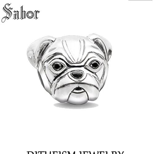 Female DIY Beads Bulldog Head Bead 2020 silver colour jewelry Cute Gift Women Men Boy Girl Fit Bracelets Necklace jewellery