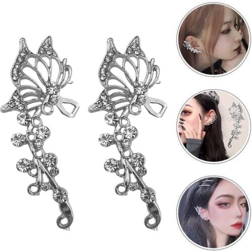 2Pcs Chic Elf Earrings Pierced Ear Clip Female Earrings Butterfly Women Ear Studs Cosplay Fairy Earring Clips for Women Girls