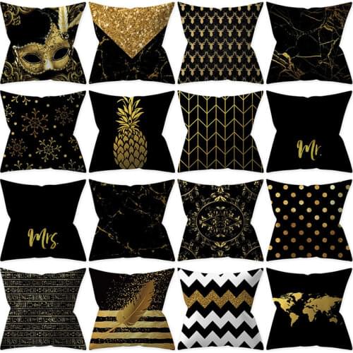 1Pcs Golden Black Pattern Decorative 45*45CM Cushion Cover Polyester Throw Pillowcase Sofa Home Car Decorative PillowCover 41026