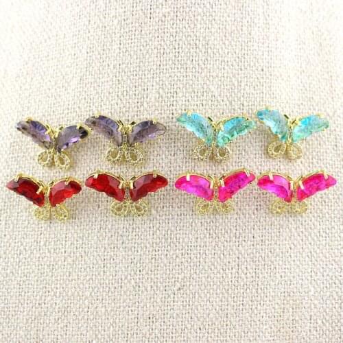 10pair/lot Fashion colorful glass earring stud,butterfly shape plated jewelry,new women love earring wholesale