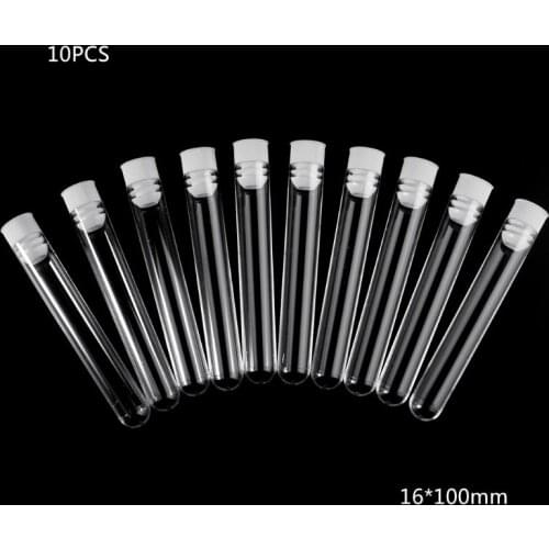 10Pcs/set Transparent Plastic Test Tubes Lab Test Tool With Screw Cap 16x100mm