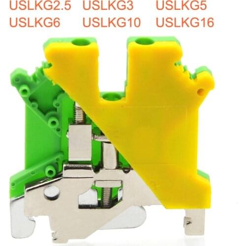 10pcs Din Rail Ground Screw Terminal Block USLKG2.5~16 Bornier Electric Wire Connector Earth morsettiera cable 14~6AWG 2.5~16mm2
