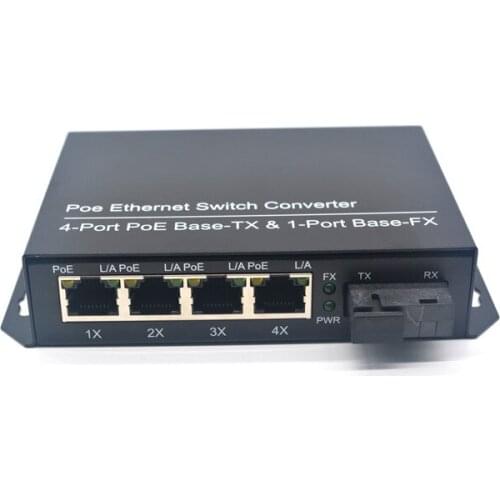 100M one optical port four Ethernet ports POE media converter single mode dual fiber 20KM