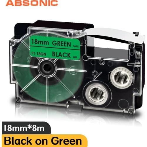 18mm Black on Green Label Tape XR-18GN Replace Casio XR 18GN Labeling Tape Label Maker for Casio KL-120 KL-130 KL-200 Labeler