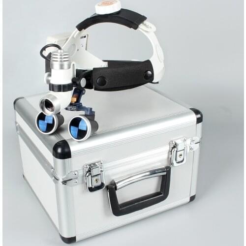 2.5X Medical Dental Surgery Magnifier with Condensing LED Headlight with Aluminum Case Wearing Portable Magnifier