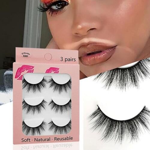 3 Pairs False Eyelashes Natural Smudge-proof Long Lasting Faux Mink Hair 3D Extension Makeup Crisscross Eyes Lash