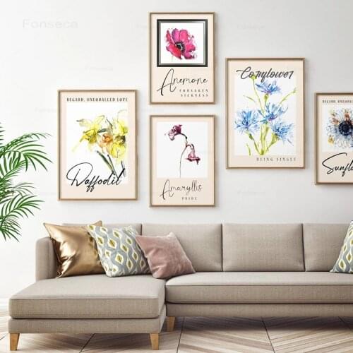 Abstract Watercolor Botanical Floral Canvas Painting Sunflower Daffodil Poster and Print Wall Art Picture Living Room Home Decor