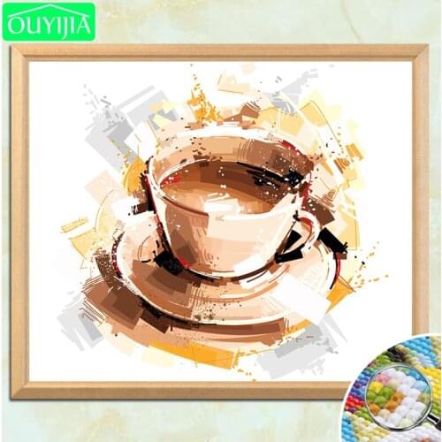 OUYIJIA 5D DIY Diamond Painting "A cup of coffee and Impressionism" Full Square Diamond Embroidery Rhinestones Mosaic Picture