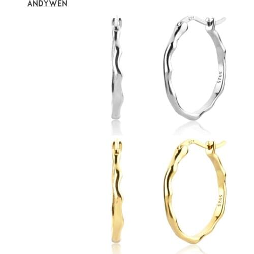 ANDYWEN New 925 Sterling Silver Gold Irregular Geometric Slim Hoops Women Huggies Clips Piercing Luxury Jewelry Clips Circle