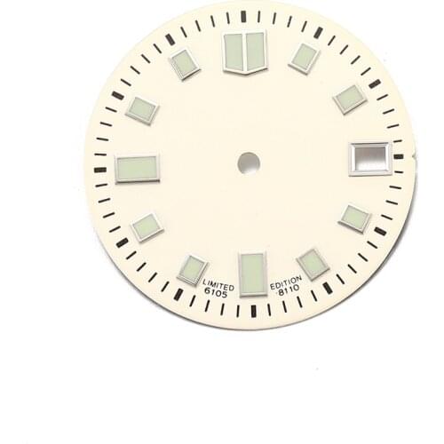 Mod Watch Parts 28.5mm C3 Luminous White Watch Dial Fit For Seiko 6105 NH35A Automatic Movement Watch