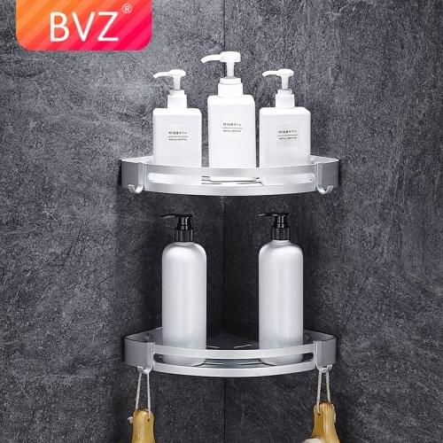 BVZ Aluminum Bathroom Shelf Black Corner Shelves shower basket Kitchen storage Bath Shampoo Holder Bathroom Accessories