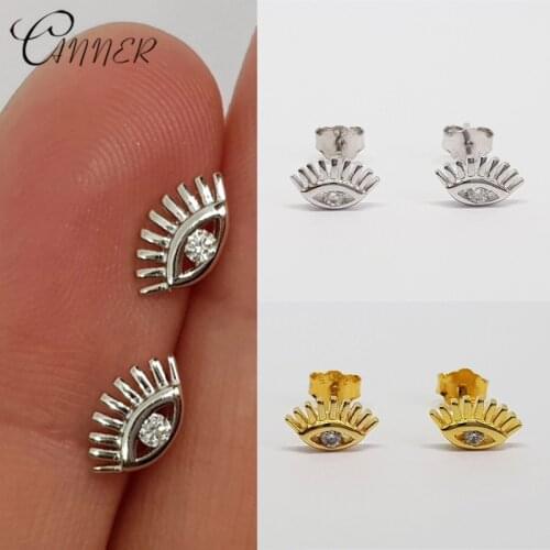 CANNER 100% 925 Sterling Silver Hollow Eye Cubic Zirconia Stud Earrings for Women Jewelry Punk Personality Earrings